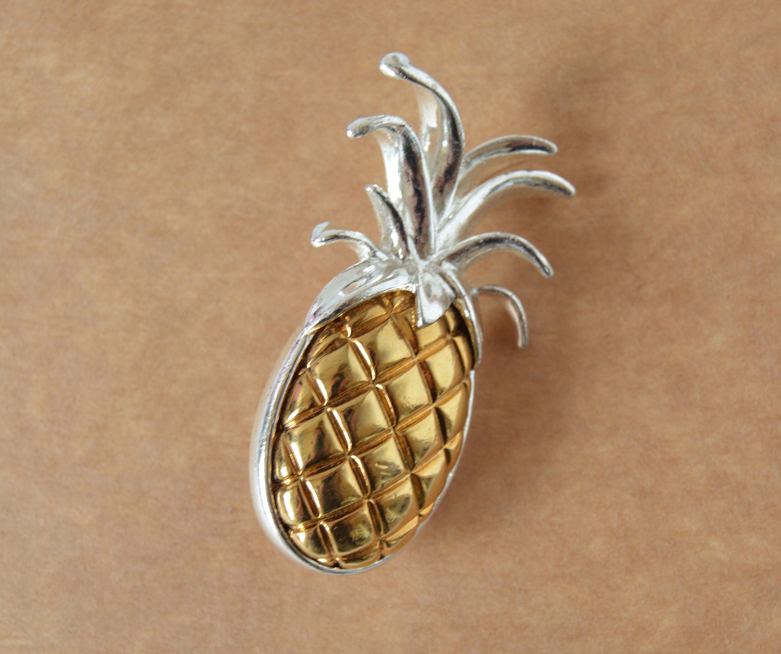 Vintage pineapple brooch Silver and gold tone metal brooch Etsy