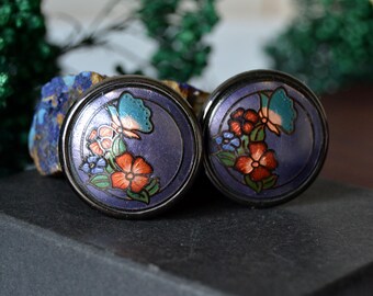 Boucles D'oreilles LERITZ Vintage - Résine Bleue Plaqué Or 24k - Taille Variable (S,M,L) - Occasion Très Bon état