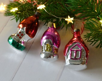 Vintage Mercury Glass House Ornaments - Set of 3 - 1960s Holiday Decor
