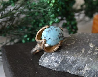 Vintage Turquoise Ring, Adjustable Boho Ring, Blue Gemstone Statement Jewelry