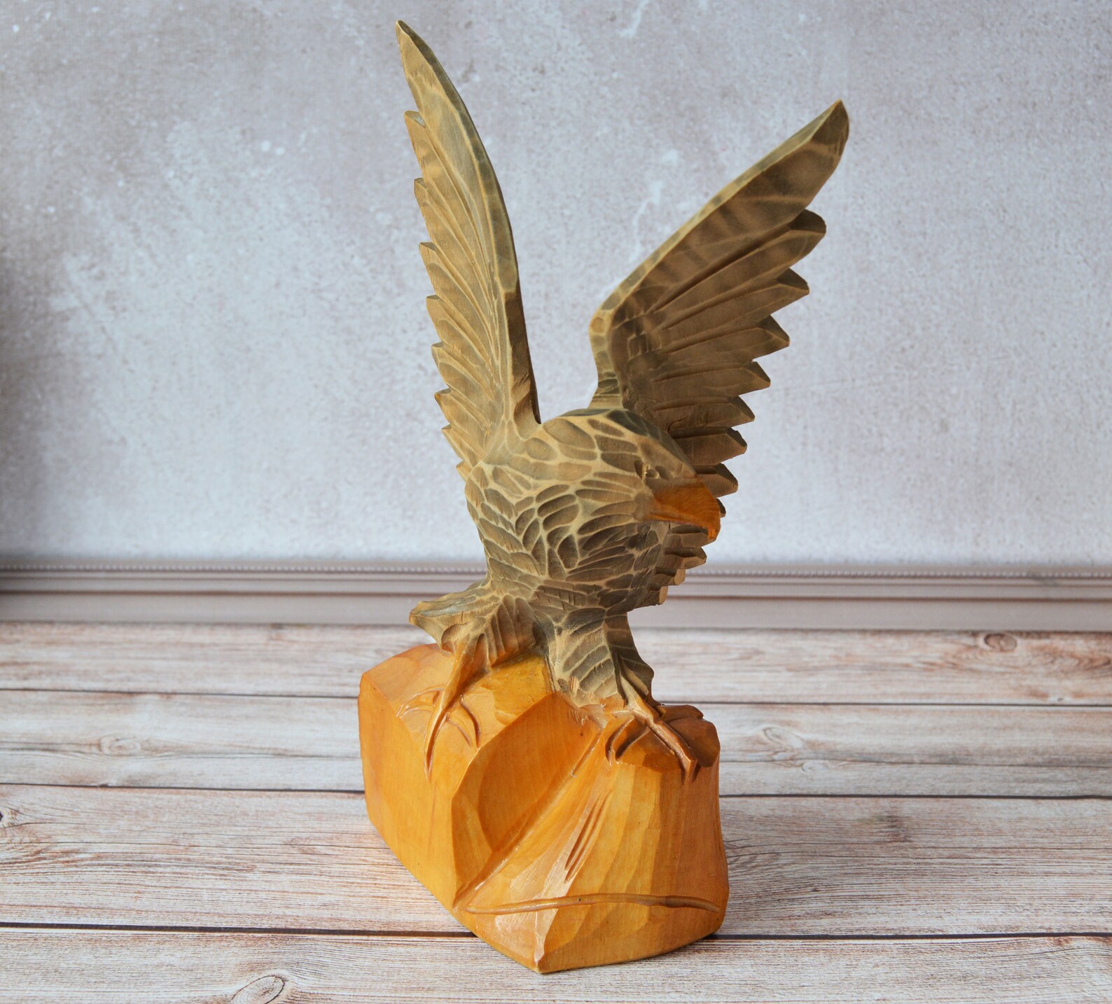 Vintage Wood Eagle Statue Etsy