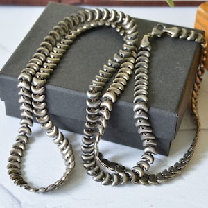 Vintage moon chain necklace, Witchy double wrap necklace, Gunmetal chain