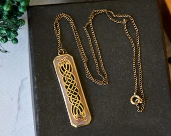 Sea Gems UK Pendant, Vintage Celtic Knot Necklace, Gold Tone Enamel Jewelry, Irish Style