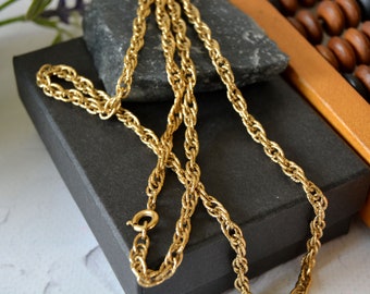 Vintage gold tone rope chain necklace, Stacking chain 24 inches