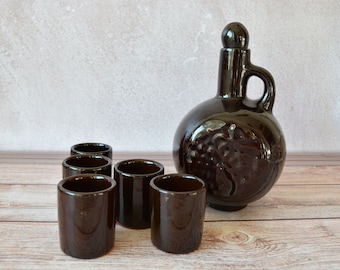 Vintage Ceramic Decanter Set: Scandinavian Kitchen Decor, 6 Shot Glasses