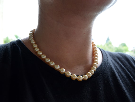Vintage Faux Pearl Necklace Cream Color Signed AFJ Taiwan Vintage Faux Pearl Necklace Cream Color Signed AFJ Taiwan