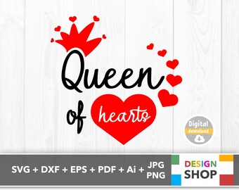 Queen Of Hearts Svg Eps Dxf Png Cricut Or Cameo Scan N Etsy
