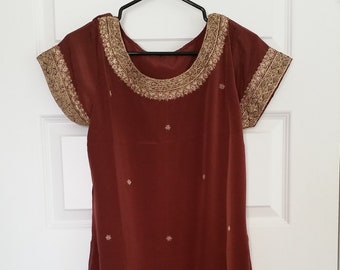 Attractive/ Embroidered Tunic and Trouser Suit/ Colour Rust. Size M