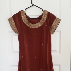 Attractive/ Embroidered Tunic and Trouser Suit/ Colour Rust. Size M
