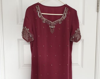 Attractive/ Embroidered Tunic and Trouser Suit/ Colour Burgundy. Size M