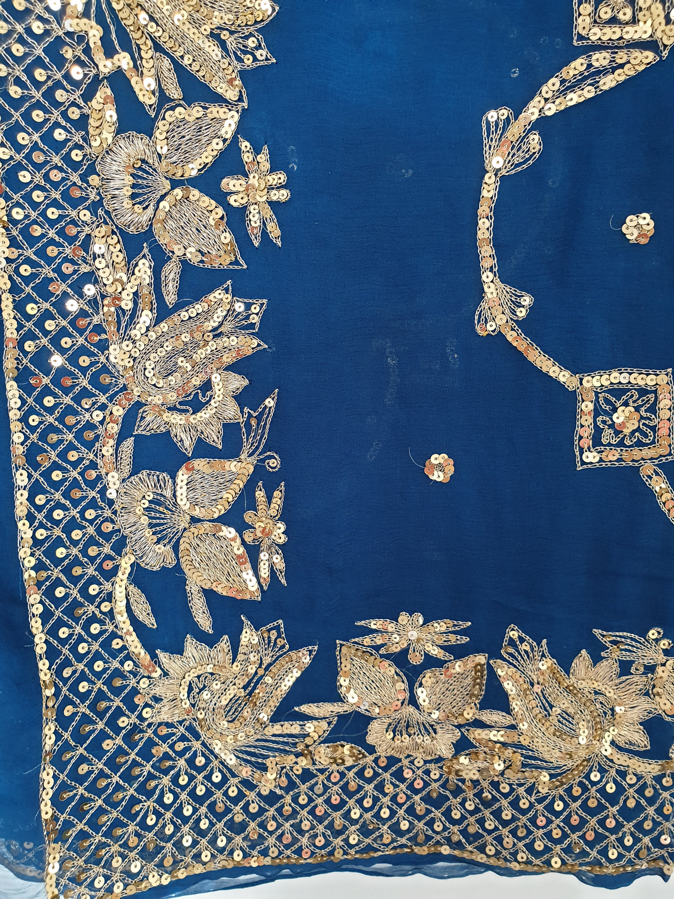 Pure Chiffon Saree. Hand Embroidery. Blue Etsy UK