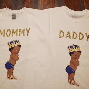 African American baby boy Royal blue and gold baby shower T-shirt, birthday party, royal party,prince baby shower