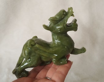 Chinese Natural  green Jade Statue    / Hand Carved  QiLin  Statue    L825