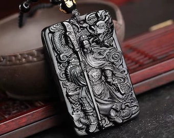Collection Tibetan silver hand carved Riding dragon guan gong amulet pendant 