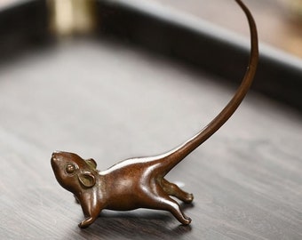 Pure Copper Long Tail Mouse Tea Pet Home Desktop Creative Cute Mini Crafts Ornament A814