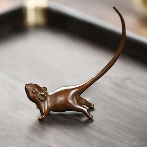 Pure Copper Long Tail Mouse Tea Pet Home Desktop Creative Cute Mini Crafts Ornament A814