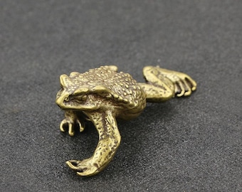 Antique Bronze Sculpture of Solid Brass Toad Small Ornament
