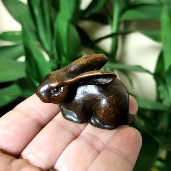 Pure Copper Tea Pet little rabbit Sculpture/Home Desk Ornament A831