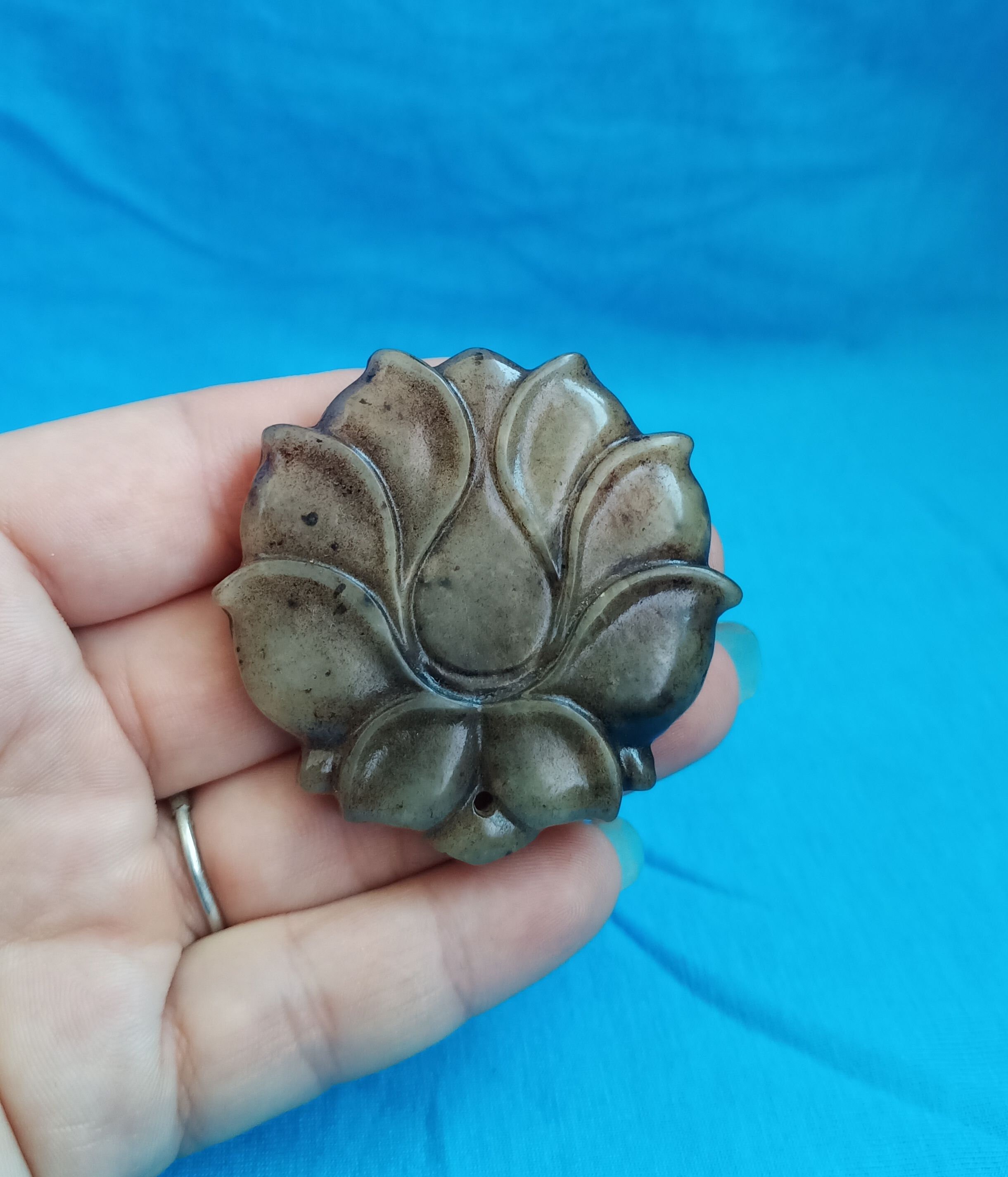 Antique Chinese Jade Lotus Amulet Pendant L710 Etsy