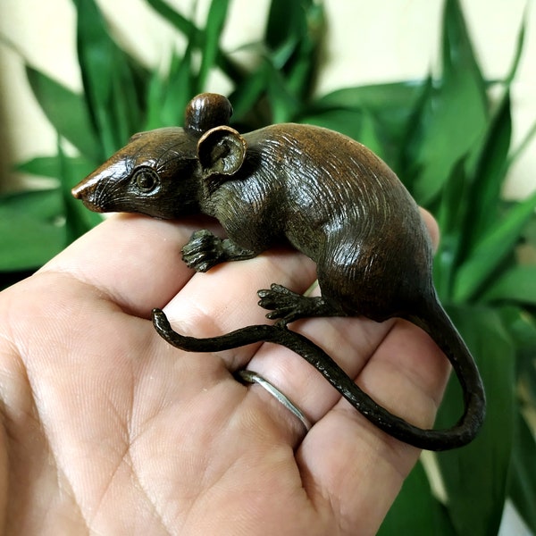 Pure Copper Tea Pet Mouse Sculpture / Home Desktop Decoration