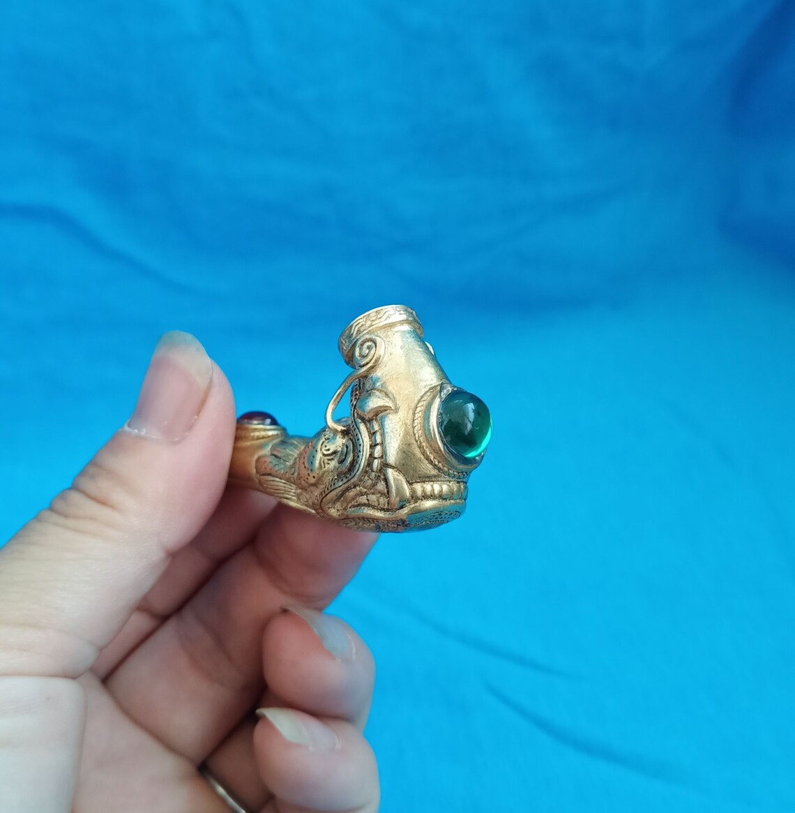 China brass Hand-carved Inlaid gems cigarette holder | Etsy