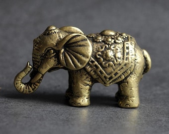 Solid Brass Tea Pet Elephant Statue/Home Bedroom Study Decoration Ornament