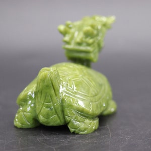 Chinese Natural green Jade Dragon turtle Statue / Feng Shui Decoration for Living Room Office image 5