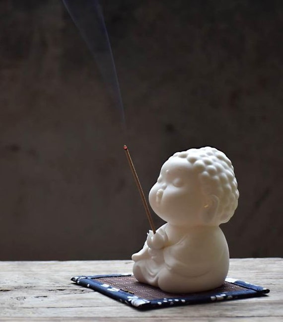 Bruciatore incenso in ceramica fatto a mano, bruciatore creativo di incenso,  porta incenso statua buddha, bastoncino di incenso. -  Italia