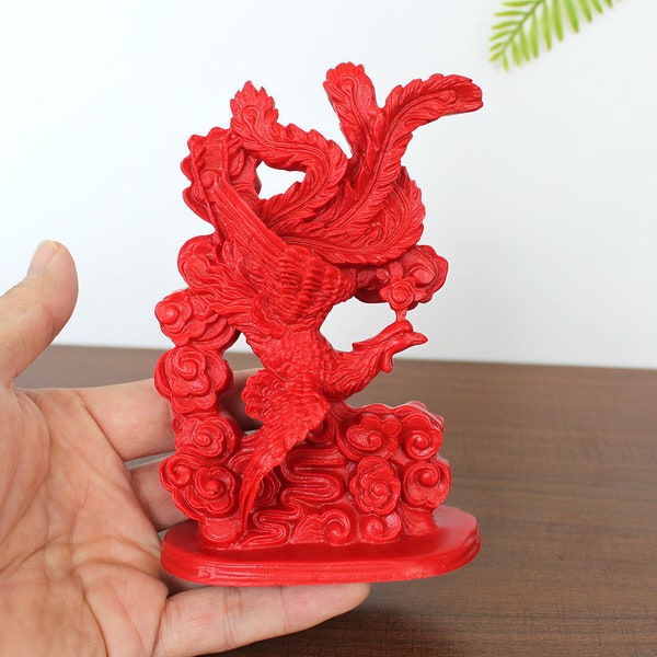 Natural cinnabar hand-carved phoenix statue, home and office decoration L820 L820