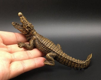 Art Déco Bronze Tiere Krokodil Alligator Statue Figur Mitt Obsidian Ständer 