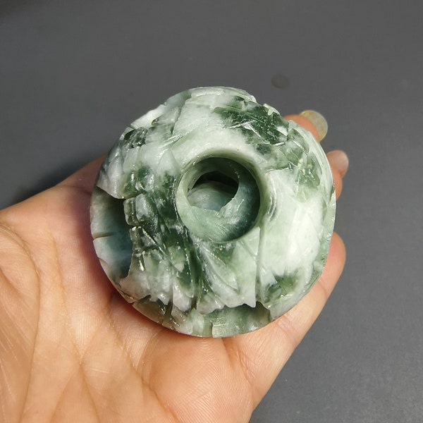 Natural green jade hand-carved 3 layer 2 inch magic ball. C26