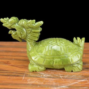 Chinese Natural green Jade Dragon turtle Statue / Feng Shui Decoration for Living Room Office image 1