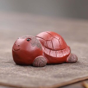 Purely handmade Yixing purple sand carved  turtle tea pet ornaments, home and office personality and creative ornaments