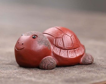 Purely handmade Yixing purple sand carved  turtle tea pet ornaments, home and office personality and creative ornaments
