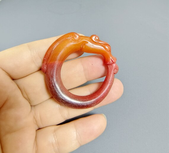 Hand Carved Black Green Jade Dragon Pendant - Natural Stone Amulet, 53mm X 32mm - Lucky Gift