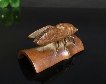 Handmade pure copper tea pet cicada sculpture/purple copper home and office desktop ornaments  A705