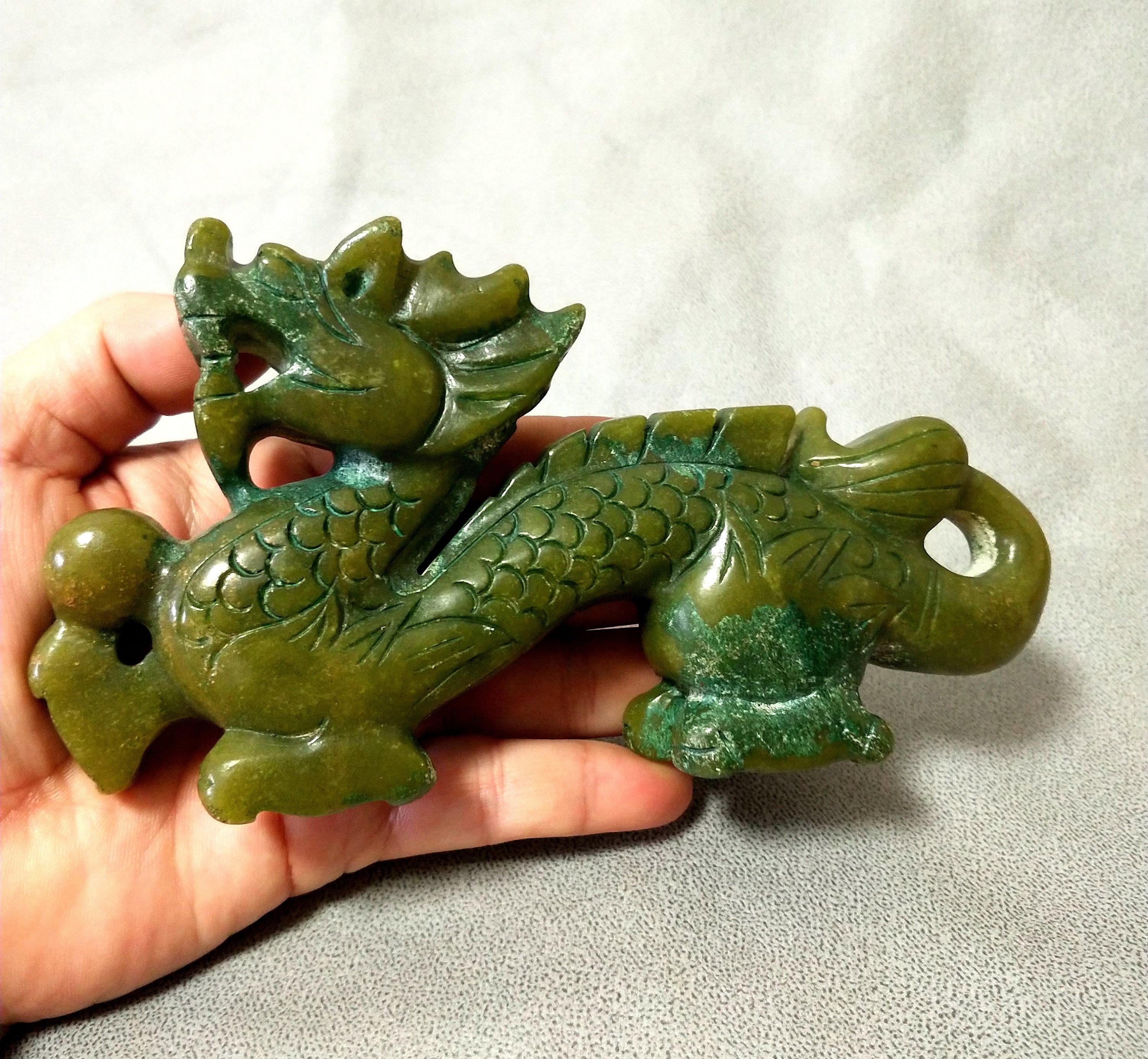 Vintage Chinese Jade Carved Dragon Statue A245 Etsy