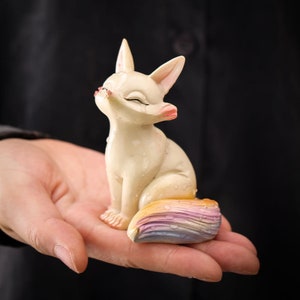 Color-changing tea pet couple little fox sculpture / home study desk decoration