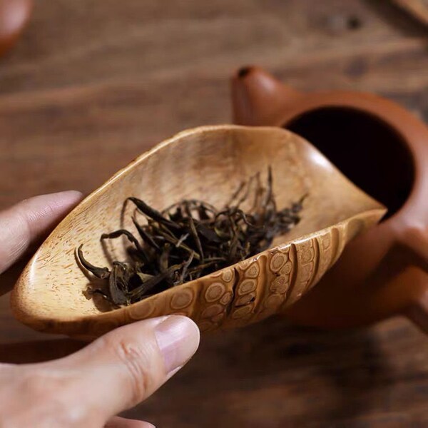 Pala para té de raíz de bambú pulida a mano/sistema para despertar la ceremonia del té, juego de té de bambú de loto para despertar, juego de té para mascotas