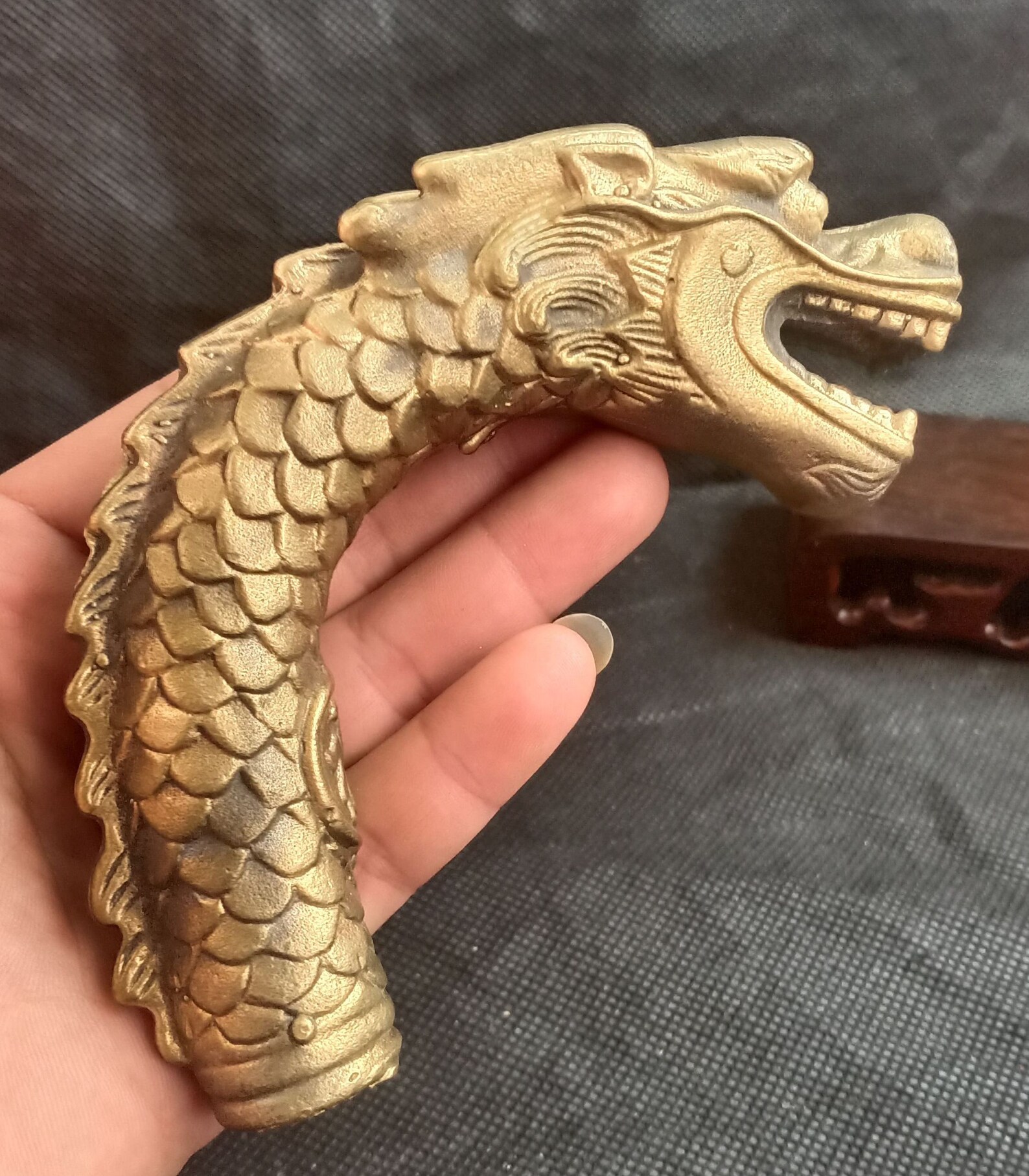 Chinese vintage brass hand carved dragon head cane head old Etsy
