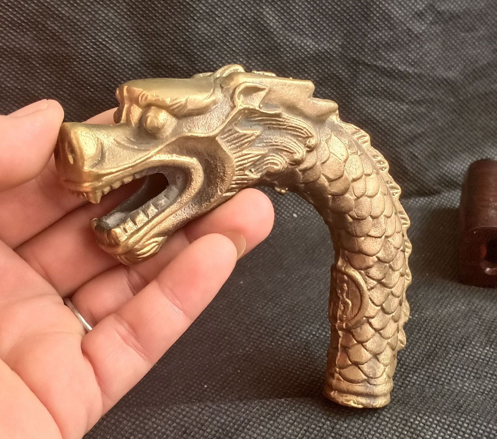 Chinese vintage brass hand carved dragon head cane head old Etsy