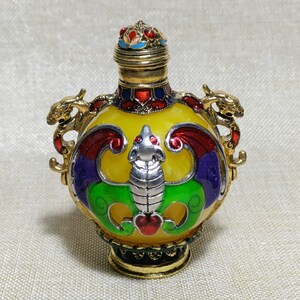 Messing leuchtende doppelseitige rein kupfer eingelegte Cloisonne Snuff Flasche/Fledermaus Innenmalerei Schnuffflasche