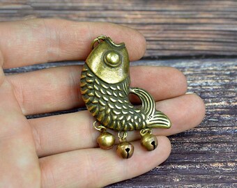 2 pieces Ancient Chinese brass hand-carved   fish pendant, Car key pendant,Bag pendant