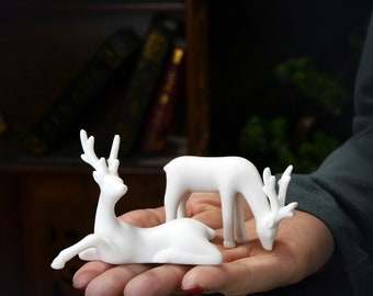 Handmade Dehua White Porcelain Deer Sculpture/Bonsai Desktop Decoration Small Ornament