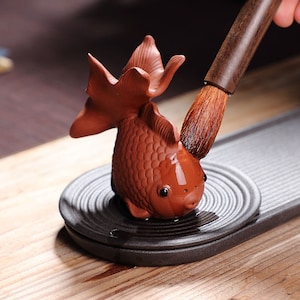 Handmade Yixing Zisha Tea Pet Goldfish Sculpture/Personalized Home Office Desktop Ornament