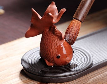 Handmade Yixing Zisha Tea Pet Goldfish Sculpture/Personalized Home Office Desktop Ornament