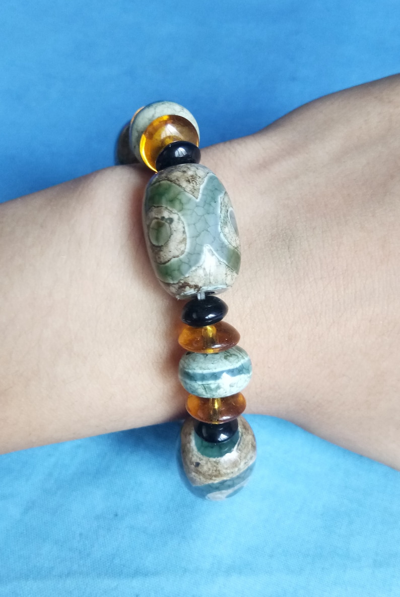China Tibet sky beads handmade braceletsThree eyes agate sky beads K231