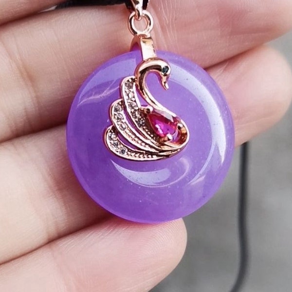 Chinese Purple Jade Inlaid 925 Silver Pendant, Donut Pendant  A857