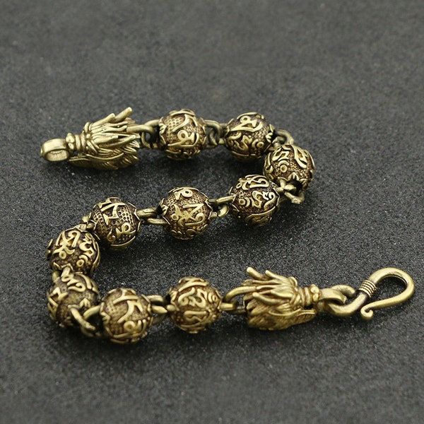 Bracelet tête de dragon Mantra à six caractères en cuivre pur - Collection Crafts