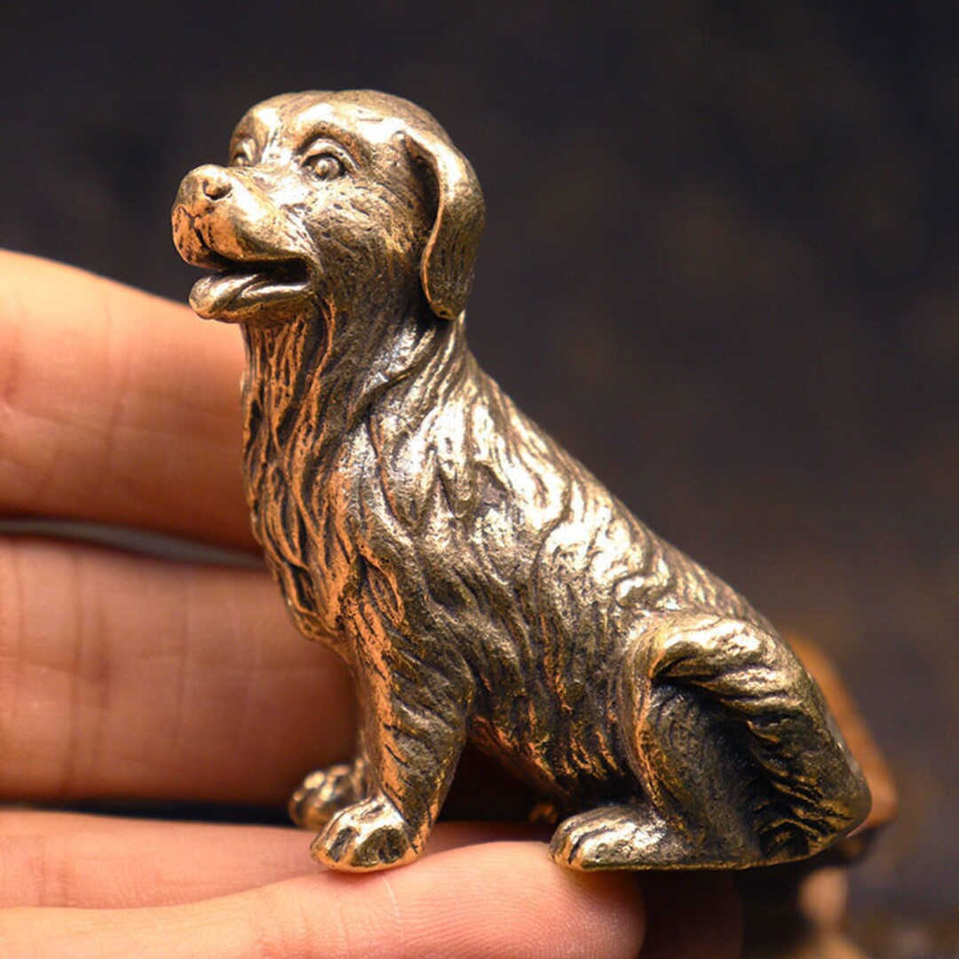 Handmade Brass Dog Statue, Personality Home Office Desktop Animal Small